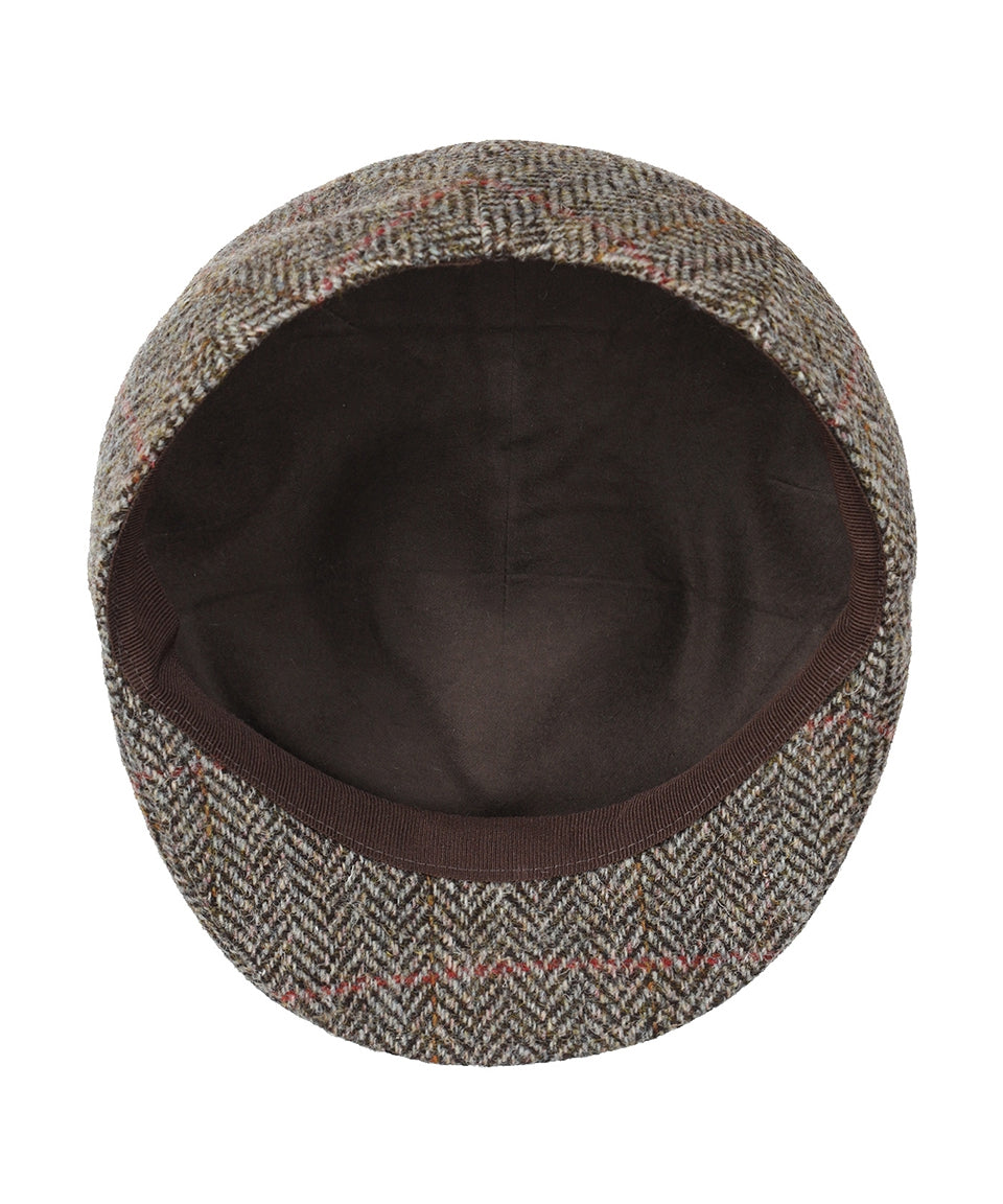 Jockey Tweed Cap | Beige Herringbone Overcheck