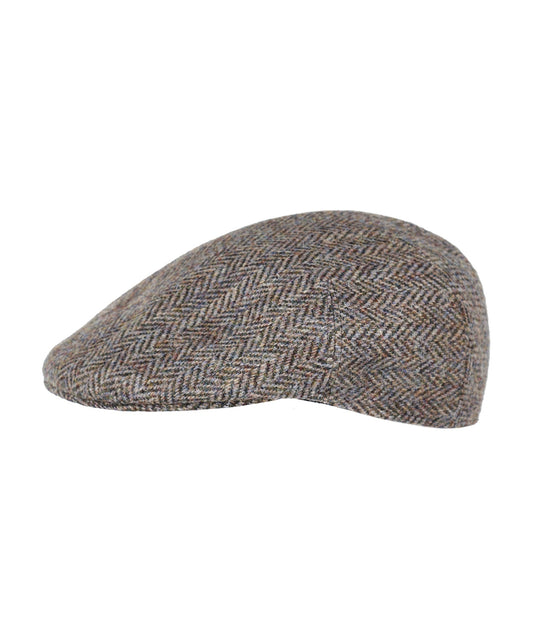 Jockey Tweed Cap | Beige Herringbone Tweed
