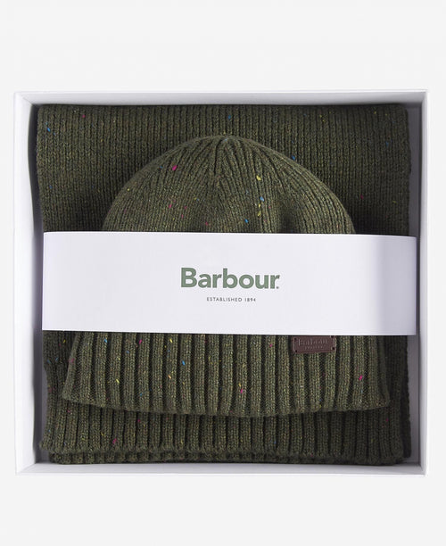 Barbour Carlton Sjaal en Muts Cadeauset | Olive