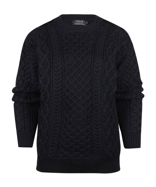 Aran Ronde Hals Kabeltrui | Navy Blauw