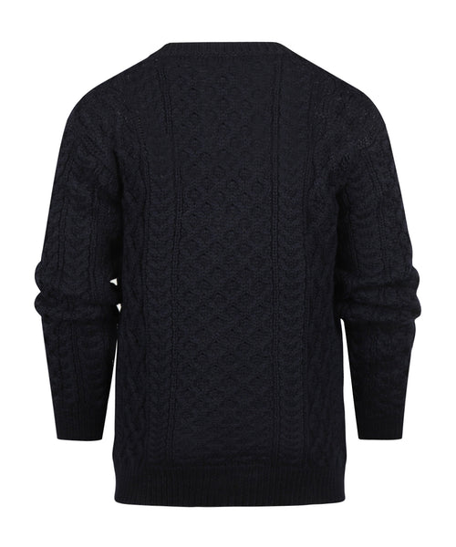 Aran Ronde Hals Kabeltrui | Navy Blauw
