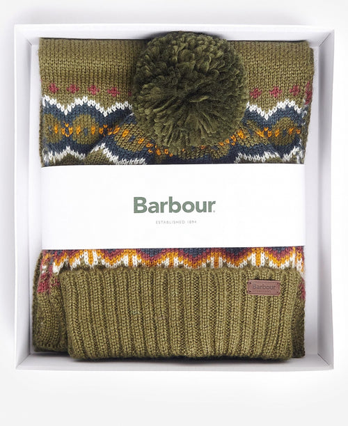 Barbour Fairisle Beanie&Scarf Gift Set | Olive