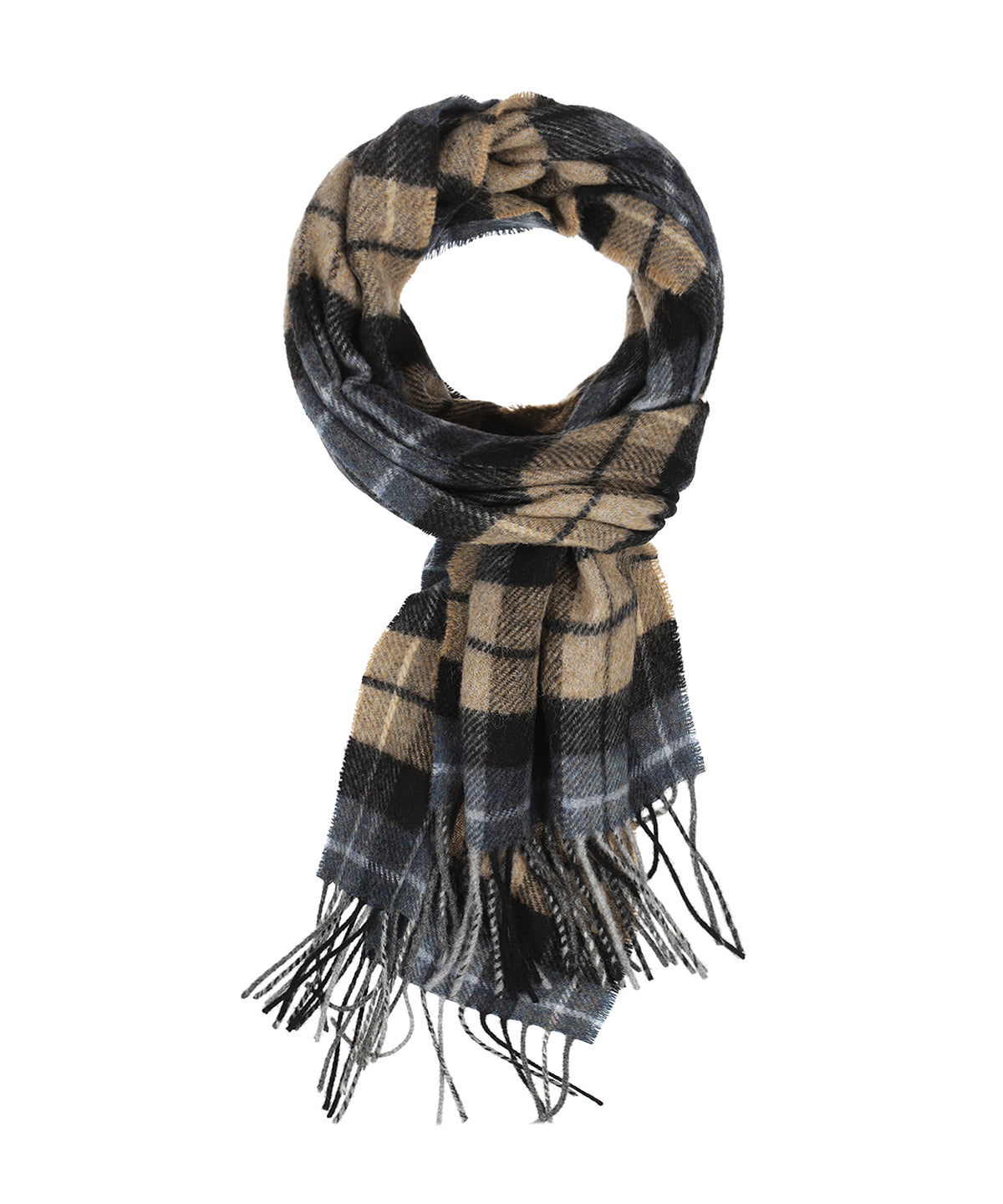 Karierter Lammwollschal | Denimblau Beige Anthrazit Karo