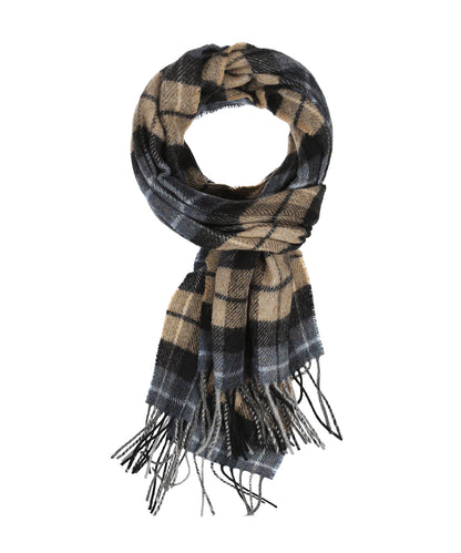 Karierter Lammwollschal | Denimblau Beige Anthrazit Karo