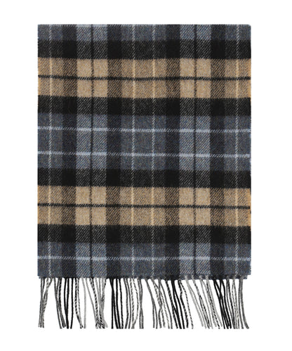 Karierter Lammwollschal | Denimblau Beige Anthrazit Karo