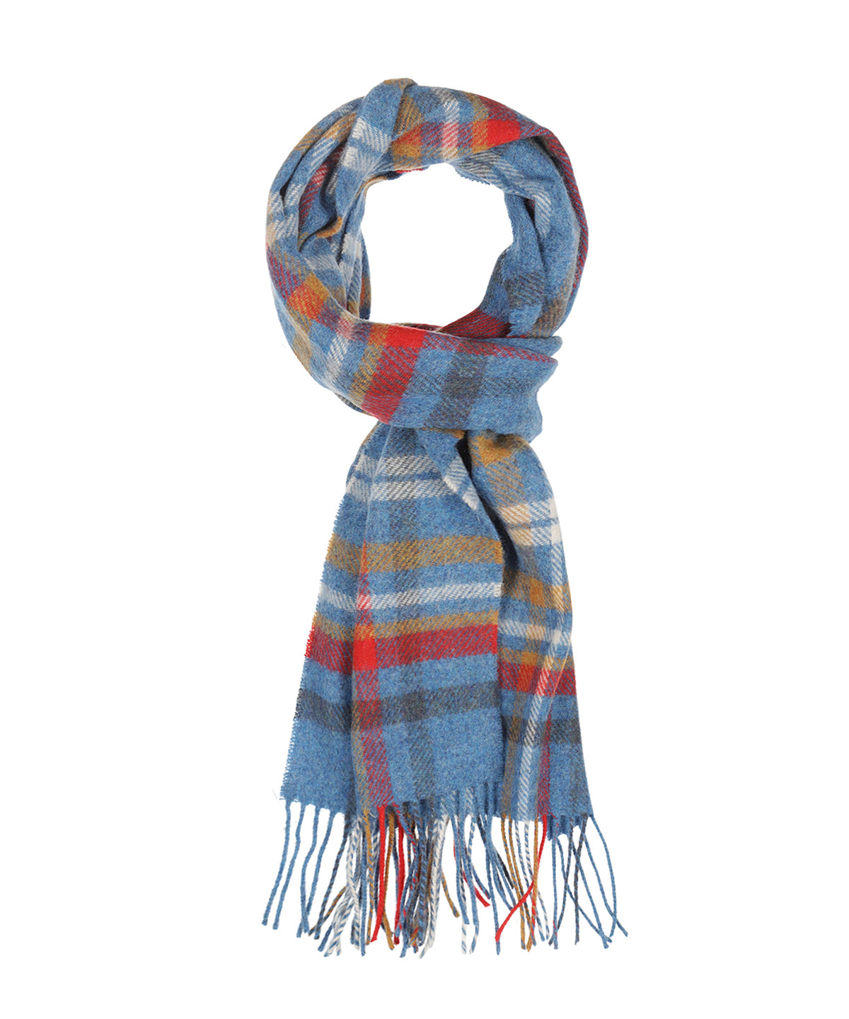 Lambswool Scarf | Blue Red Orange Plaid