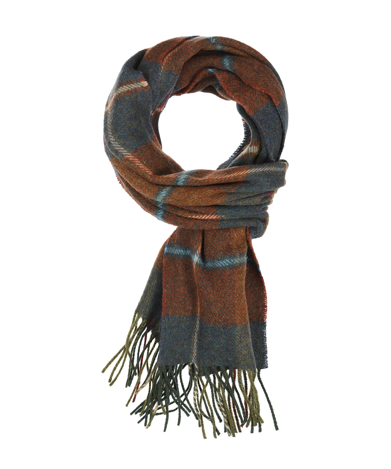 Lambswool Scarf | Rust Brown Blue Red Plaid