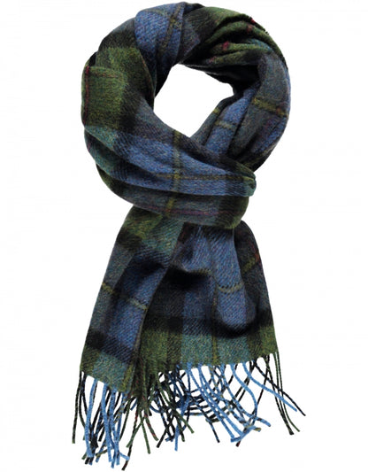 Karierter Lammwollschal | Denimgrüner Tartan