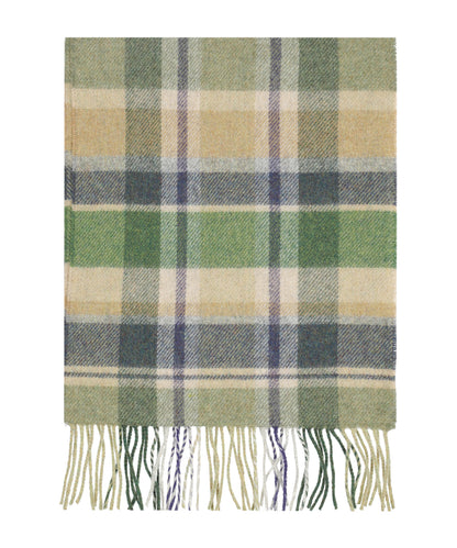 Lambswool Scarf | Green Beige Navy Plaid