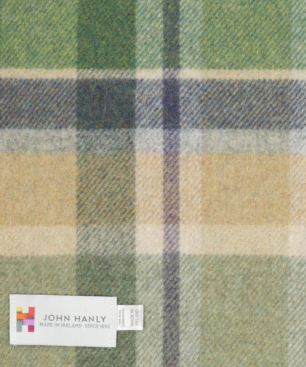 Lambswool Scarf | Green Beige Navy Plaid