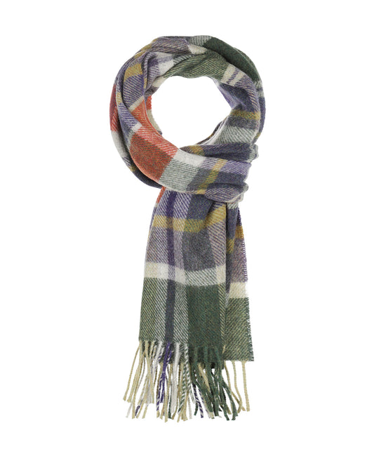 Lambswool Scarf | Green Aubergine Plaid