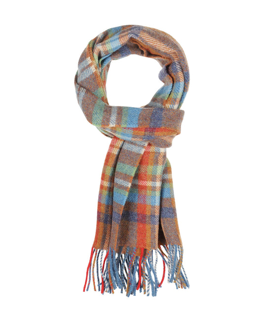 Lambswool Scarf | Orange Blue Plaid