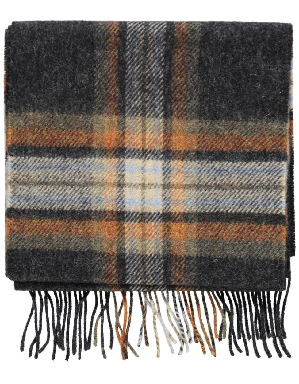Lambswool Scarf Long | Charcoal Beige Rust Plaid