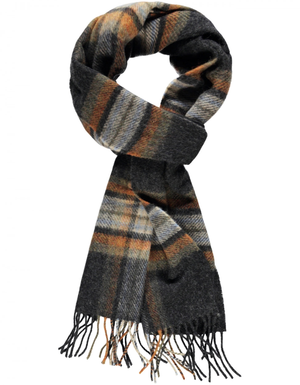 Lambswool Scarf Long | Charcoal Beige Rust Plaid