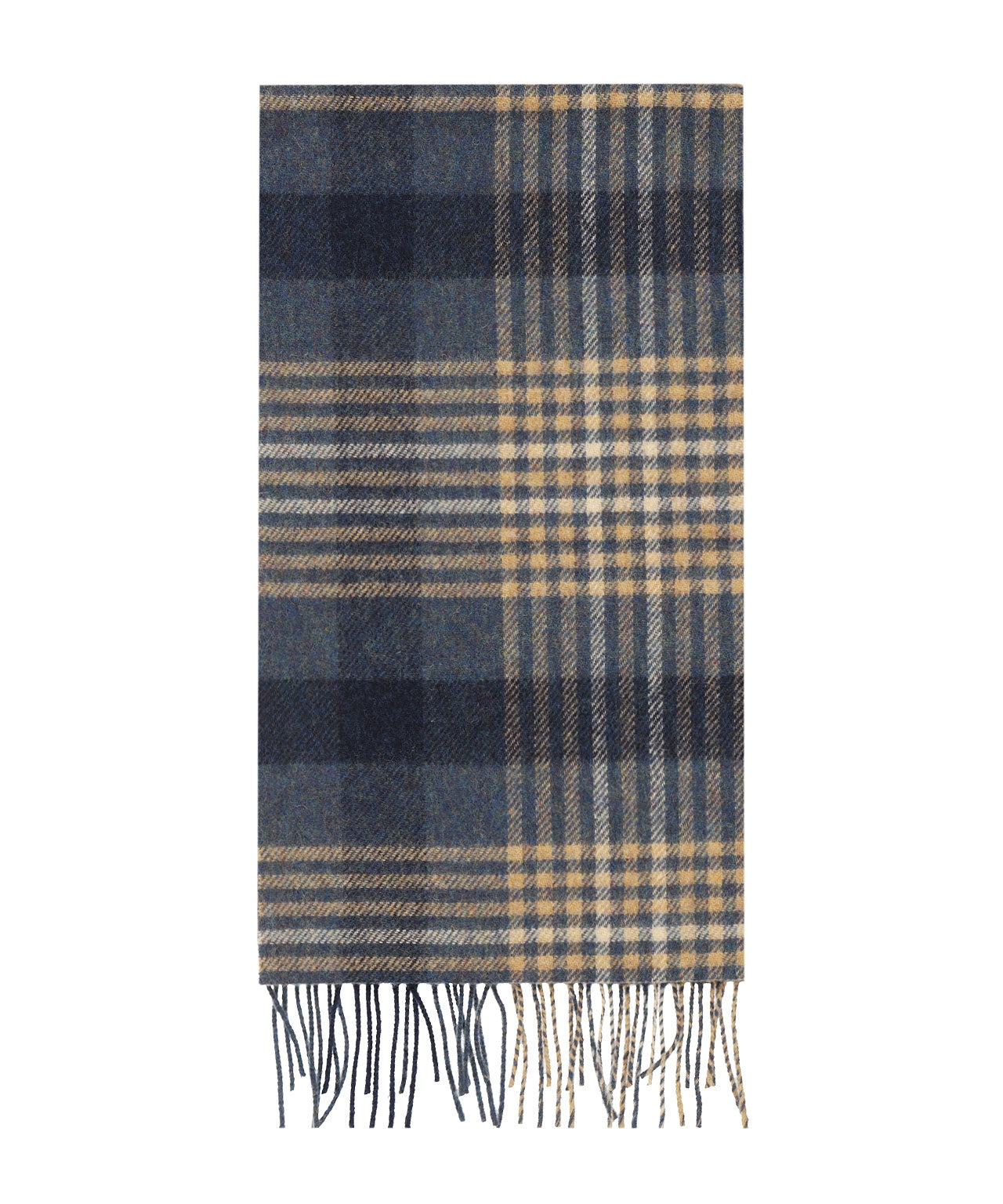Langer karierter Schal aus Lammwolle | Denim Marineblau Beige Schwarz Karo