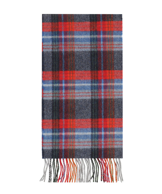 Long Lambswool Plaid Scarf | Navy Red Blue Wine Plaid