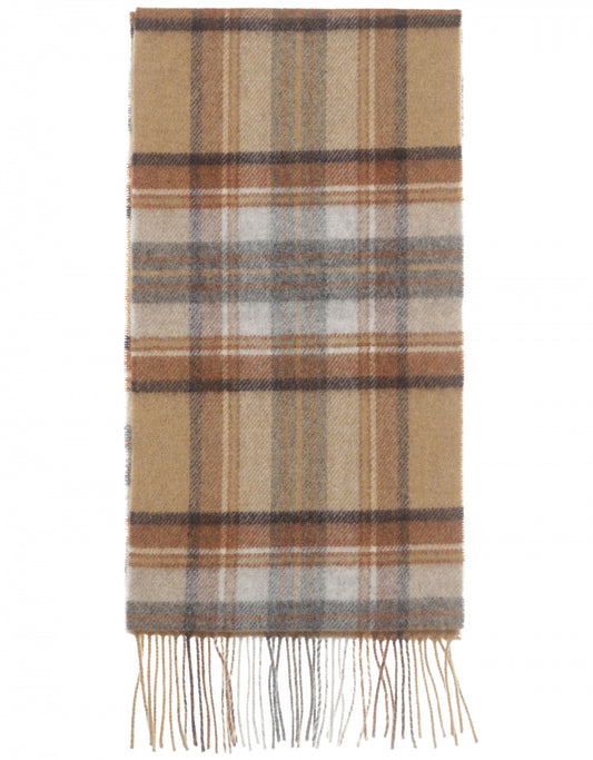 Lambswool Scarf Long | Silver Beige Grey Plaid