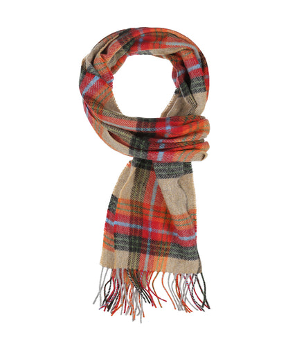 Lambswool Scarf Long | Beige Orange Red Charcoal Plaid