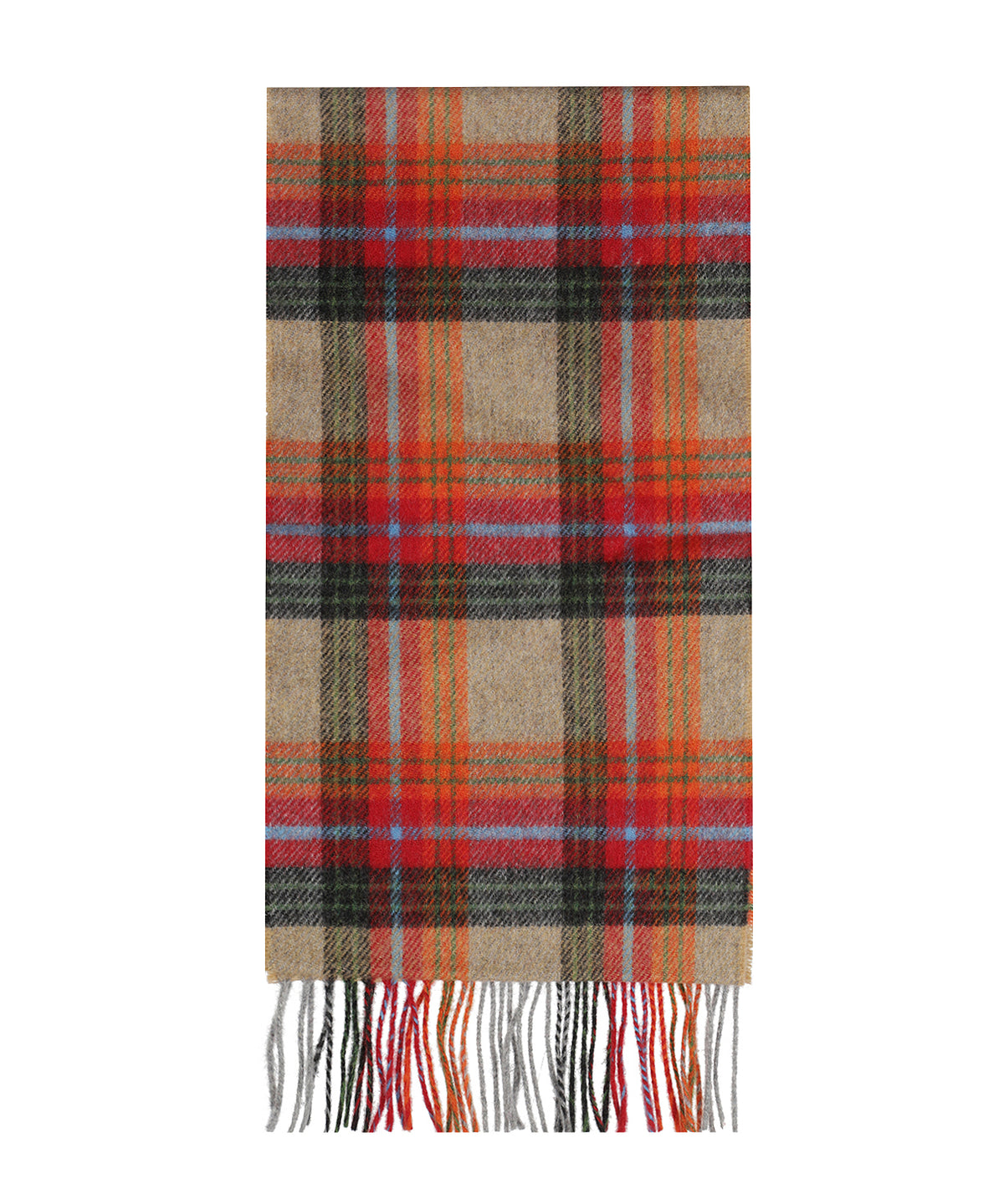 Lambswool Scarf Long | Beige Orange Red Charcoal Plaid