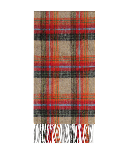 Lambswool Scarf Long | Beige Orange Red Charcoal Plaid