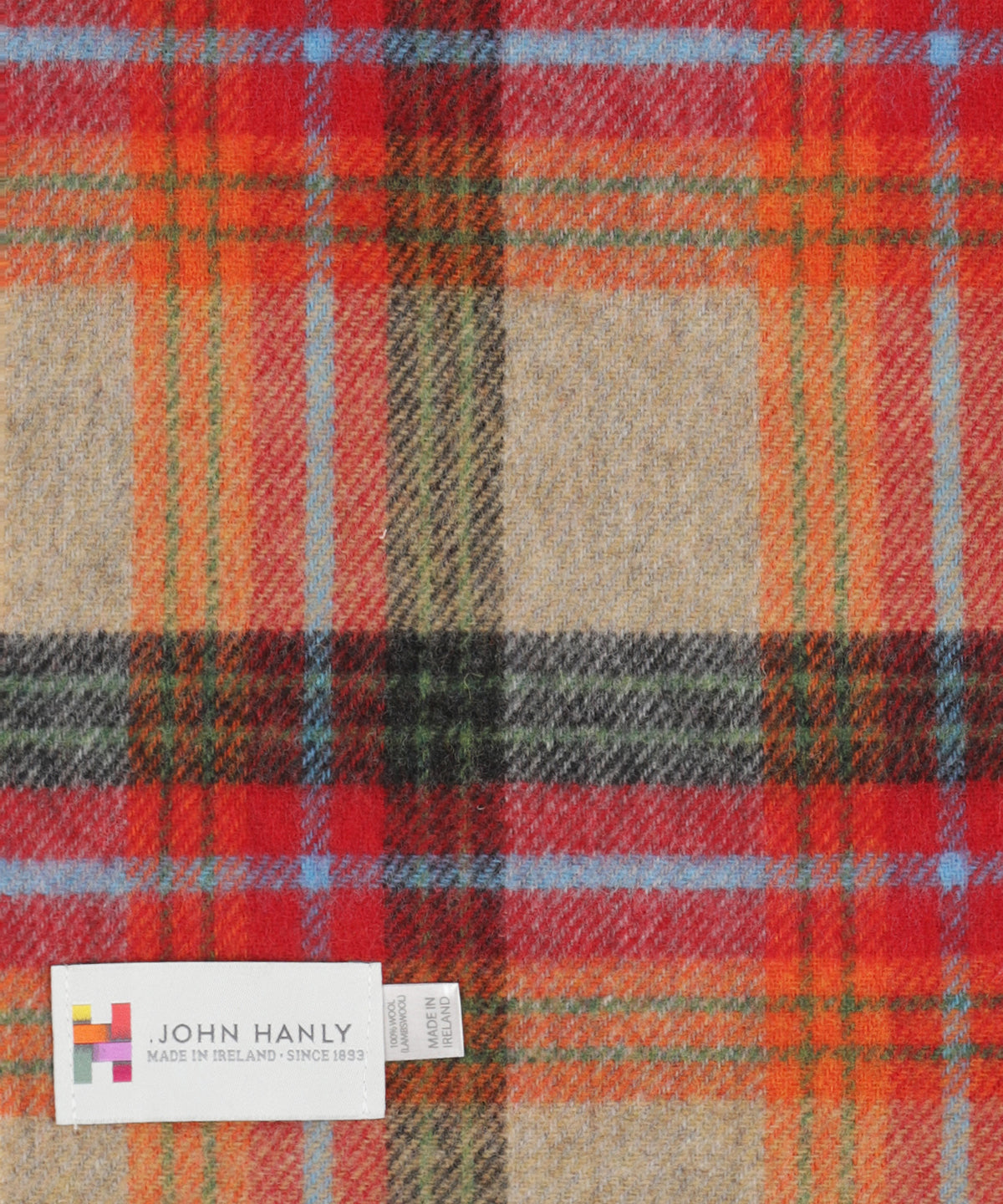 Lambswool Scarf Long | Beige Orange Red Charcoal Plaid