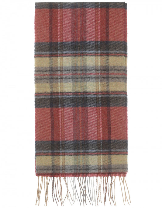 Long Lambswool Plaid Scarf | Red Grey Straw Plaid