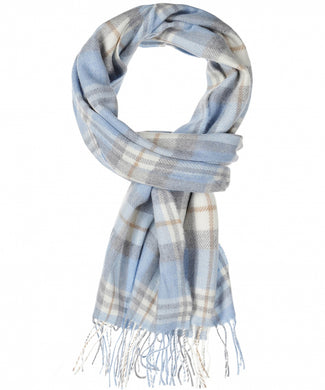 Merino Luxery Wool Scarf | Baby Blue Cream Taupe Check