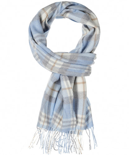 Merino-Wollschal (Luxusqualität) | Hellblau-Creme-Taupe-Karo