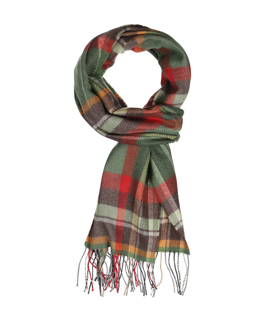 Merino Luxury Wool Scarf | Green Rust Orange Brown Check
