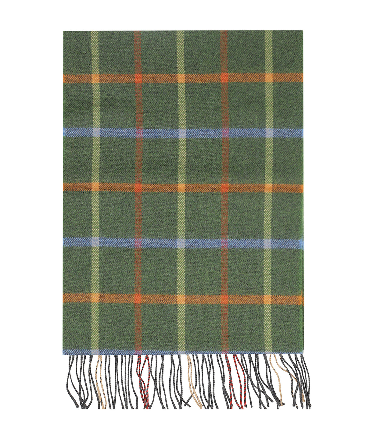 Merino Luxury Wool Scarf | Olijfgroen lichtblauw oranje ruit