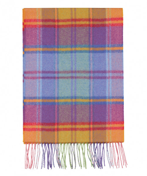 Merino Luxery Wool Scarf | Orange Pink Blue Check