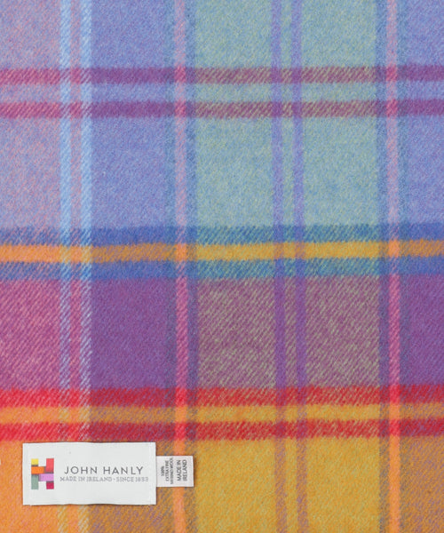 Merino Luxery Wool Scarf | Orange Pink Blue Check