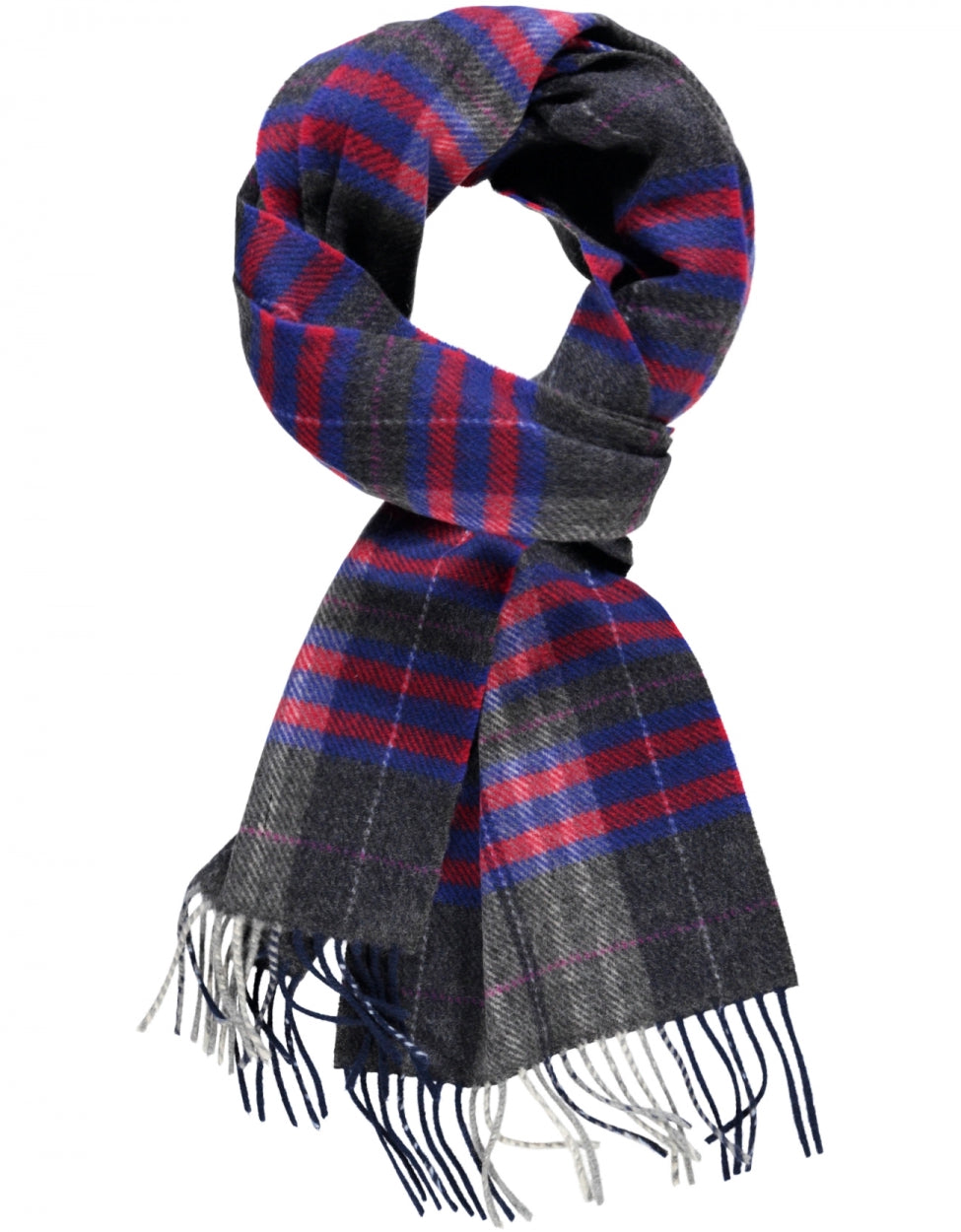 Wool Cashmere Scarf | Gray Blue Red Check
