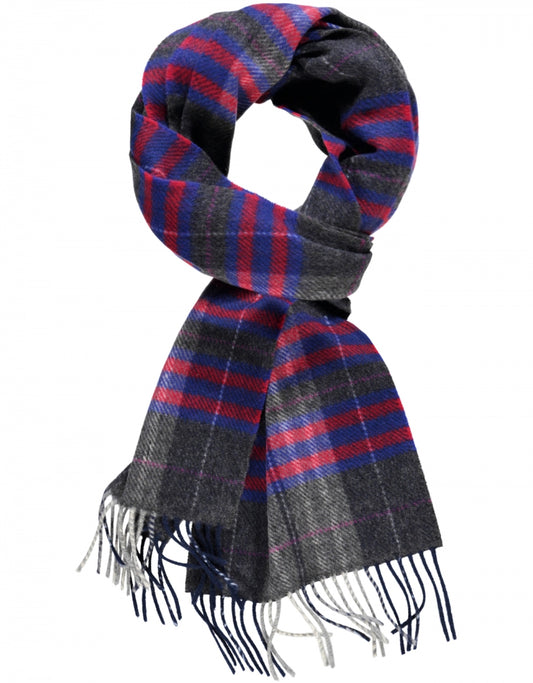 Wool Cashmere Scarf | Gray Blue Red Check