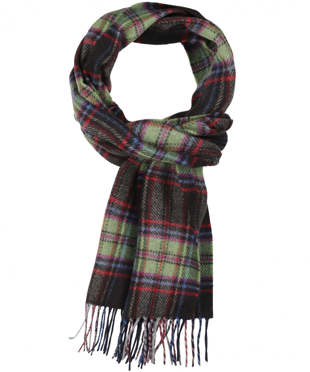 Wool Cashmere Scarf | Dark Brown Green Check Plaid