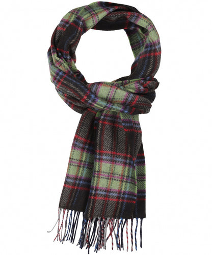 Wool Cashmere Scarf | Dark Brown Green Check Plaid