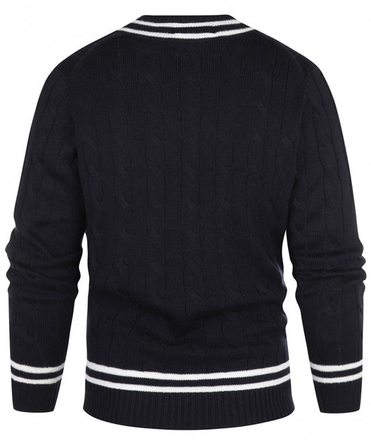 Cricket-Pullover mit V-Ausschnitt aus Merinowolle | Marineblau