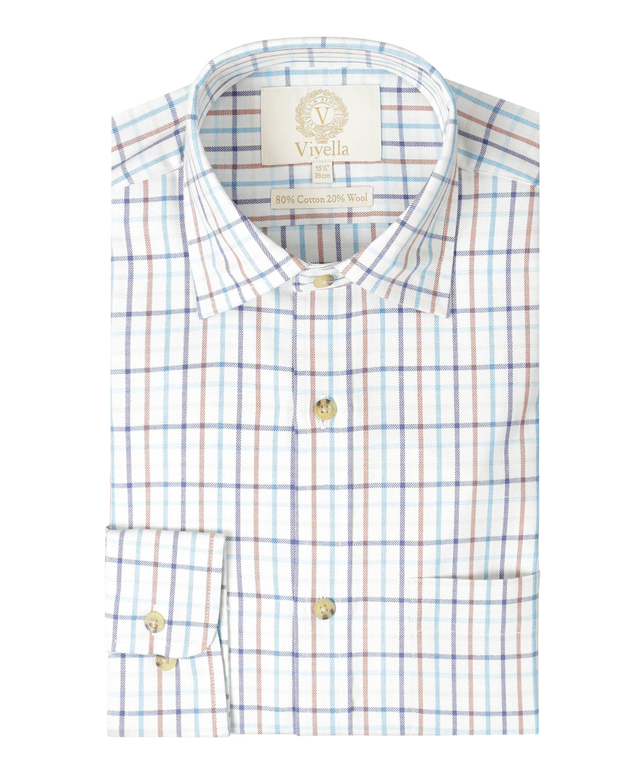 Shirt | Wit kleine ruit Navy/Blauw/Bruin