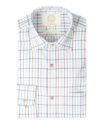 Shirt | Wit kleine ruit Navy/Blauw/Bruin