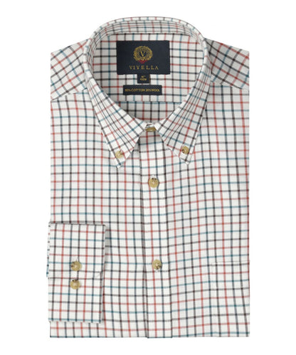 Shirt BD | Kleine ruit Bruin/Turquoise/Rood