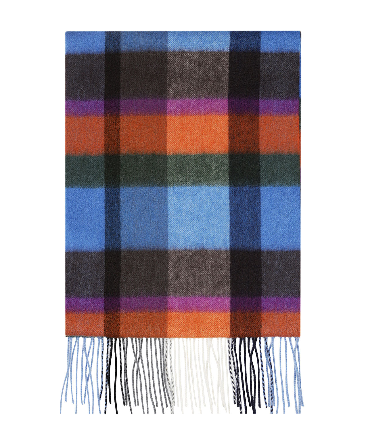 Sjaal 100% Cashmere | Blauw Oranje Multi Blok Ruit