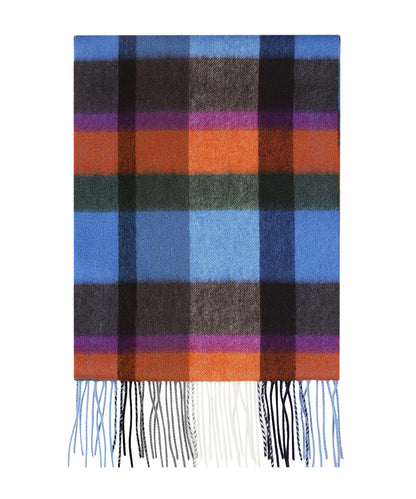 Sjaal 100% Cashmere | Blauw Oranje Multi Blok Ruit