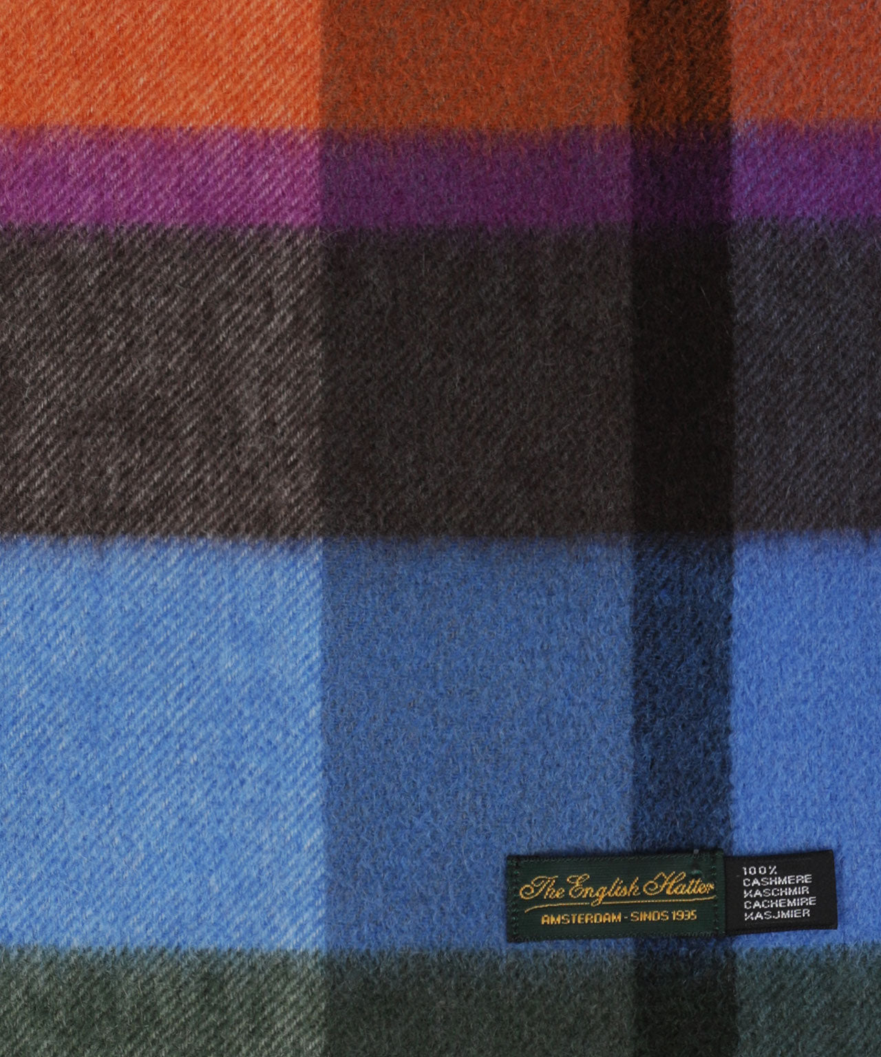Sjaal 100% Cashmere | Blauw Oranje Multi Blok Ruit