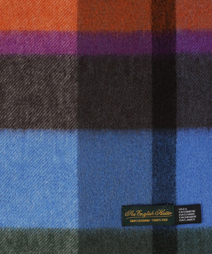 Sjaal 100% Cashmere | Blauw Oranje Multi Blok Ruit