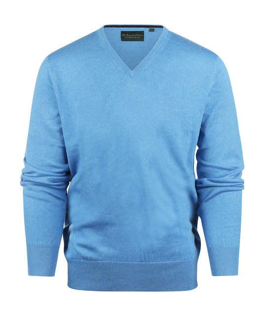 V-Ausschnitt-Pullover aus Baumwolle/Kaschmir | Blau