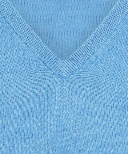V-Ausschnitt-Pullover aus Baumwolle/Kaschmir | Blau