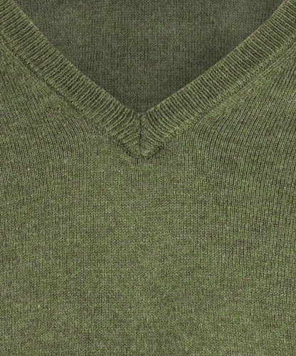 V-Ausschnitt-Pullover aus Baumwolle/Kaschmir | Grün