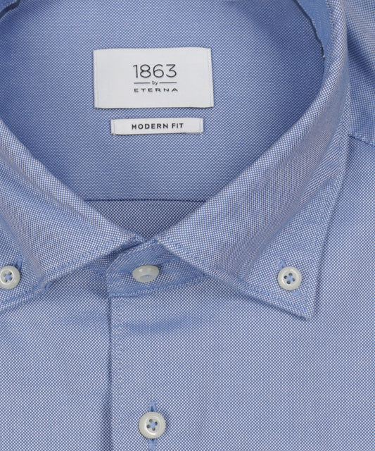 Shirt Button Down | Blauw micro textuur