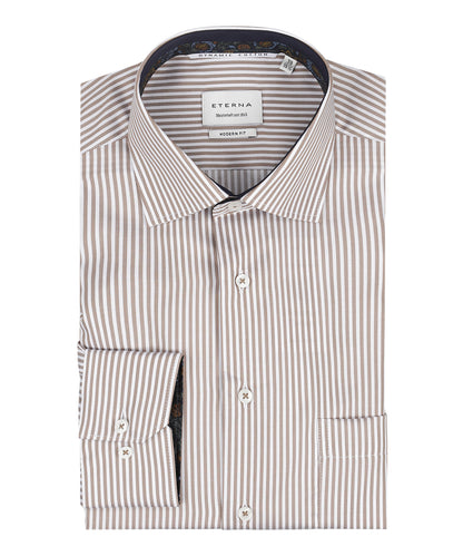 Shirt Normaal boord | Bruin/Wit streep