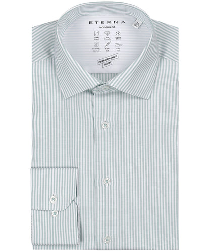 Shirt Normaal boord | Groen/Wit streep Oxford